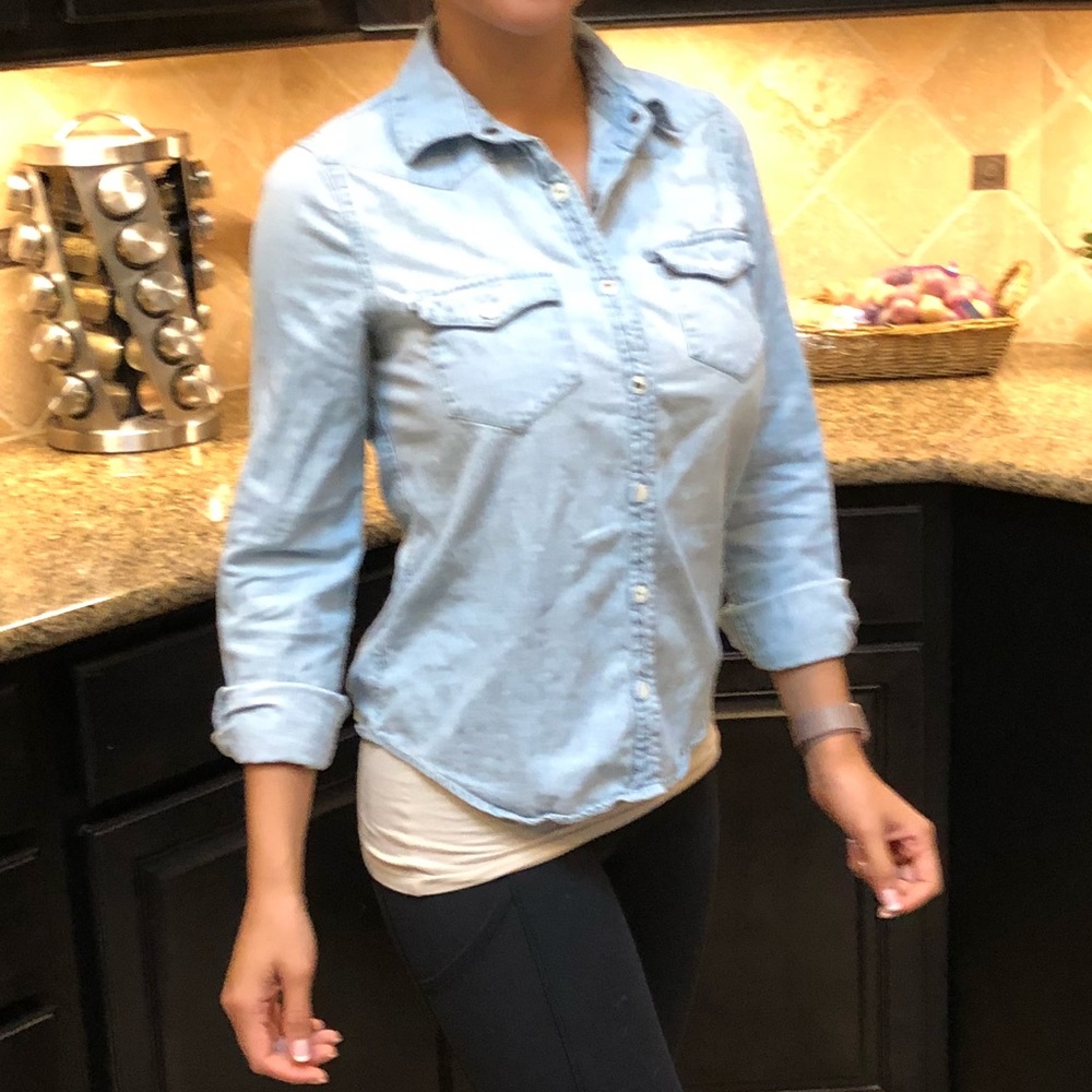 Blue light denim button down